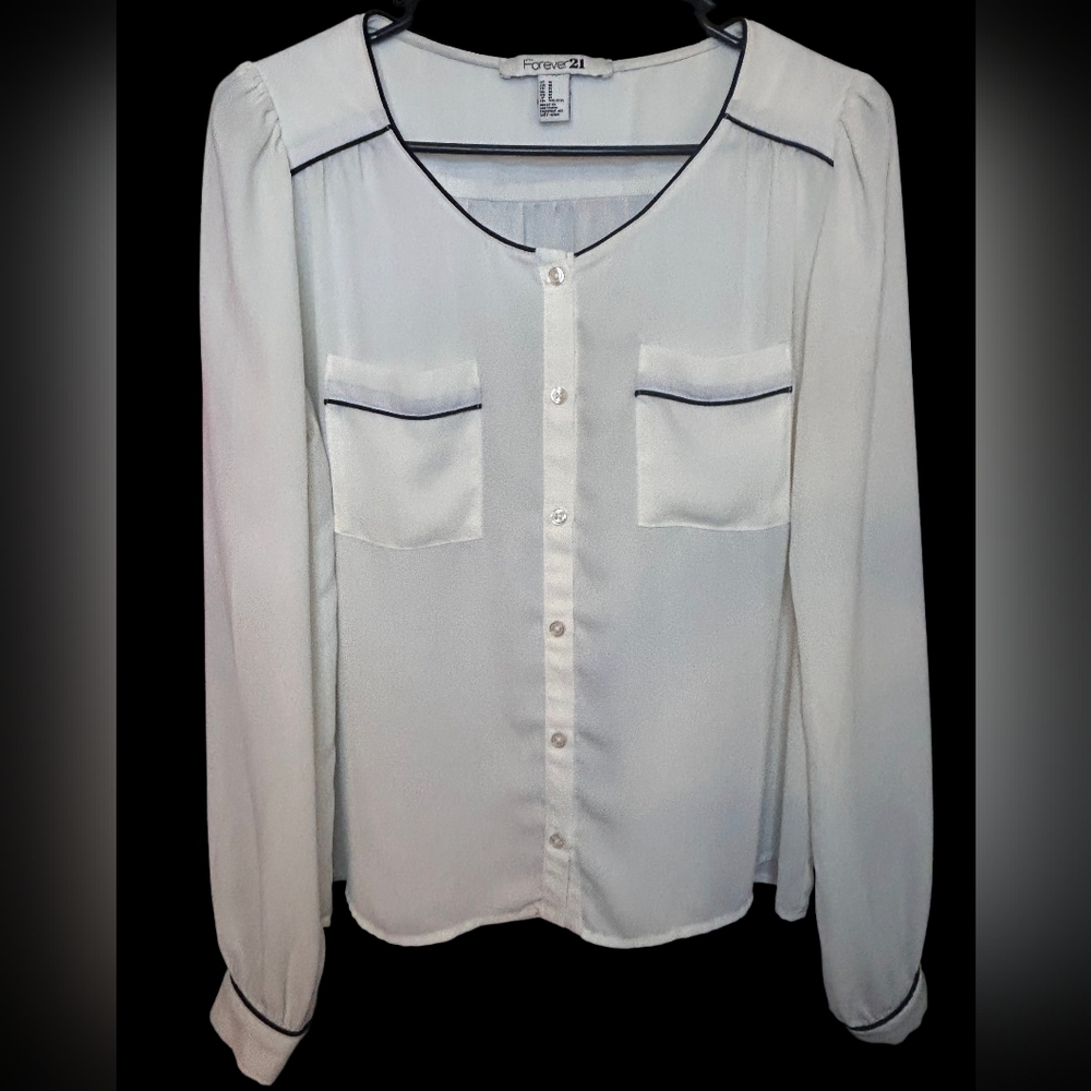 Forever 21 White Blouse with Black Trim